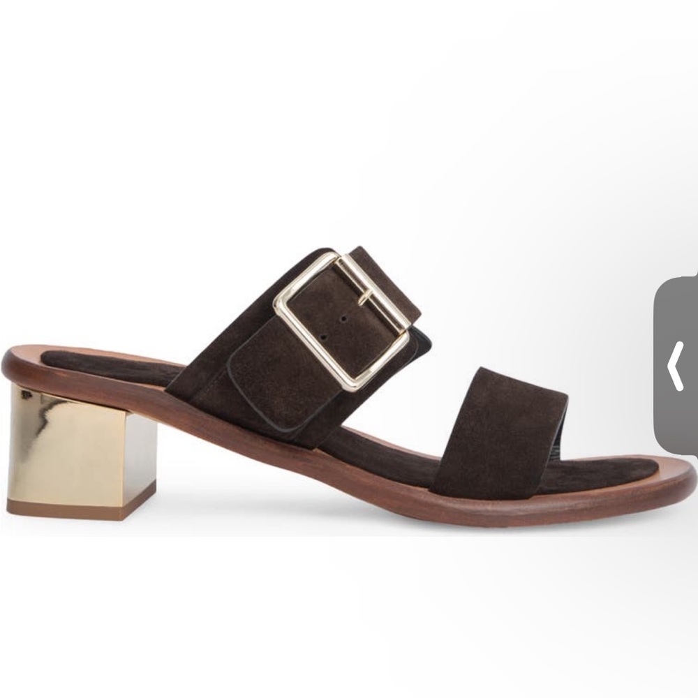 New in box By Far the Ross slide brown and gold suede sandals size 8.5